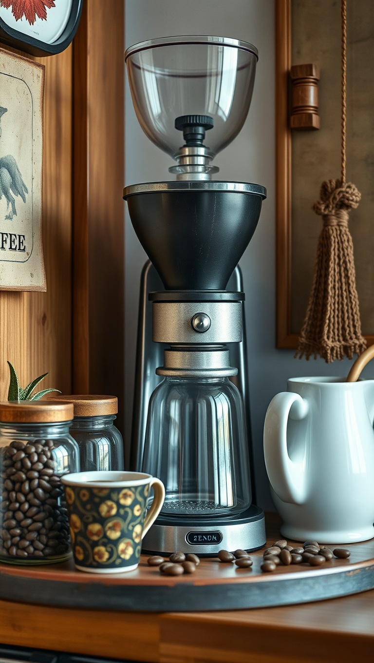 25 Bohemian Coffee Corner Accents to Inspire Your Cozy Nook - 3. Vintage Coffee Grind Set for a Retro Vibe