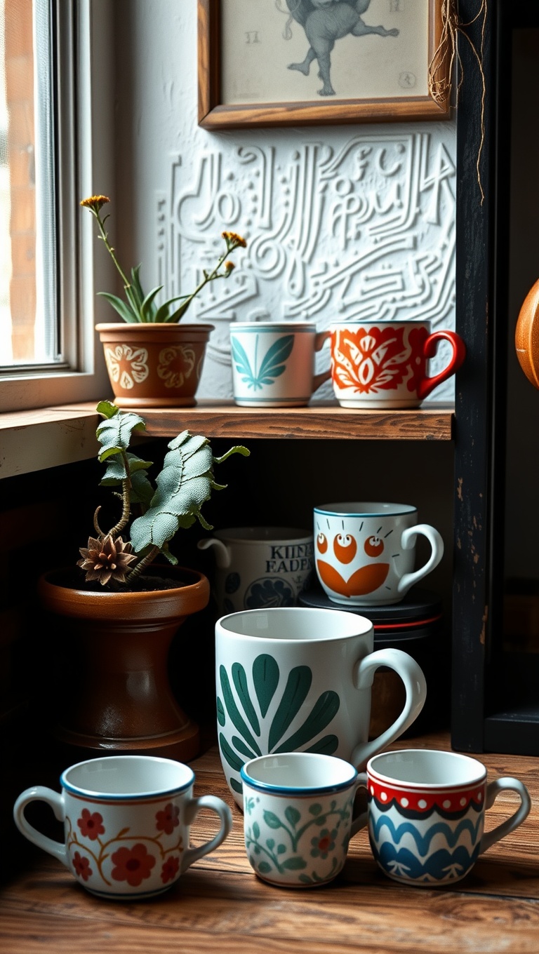25 Bohemian Coffee Corner Accents to Inspire Your Cozy Nook - 9. Hand-Painted Mugs for a Personal Touch