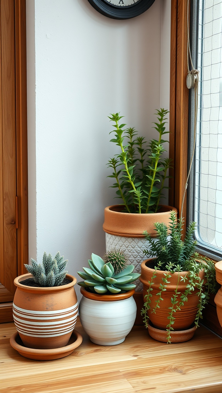 25 Bohemian Coffee Corner Accents to Inspire Your Cozy Nook - 6. Terracotta Pots with Succulents or Herbs
