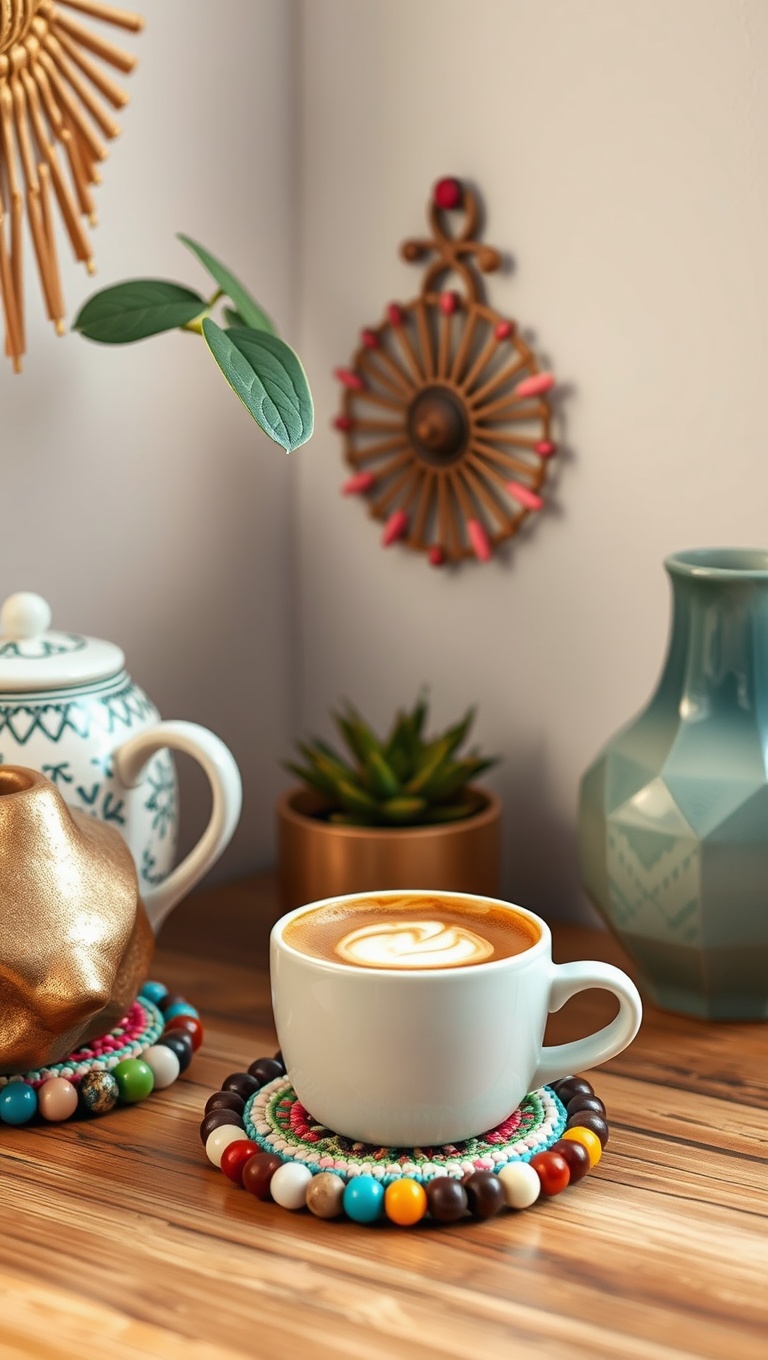 25 Bohemian Coffee Corner Accents to Inspire Your Cozy Nook - 16. Colorful Beaded Coasters to Protect Surfaces