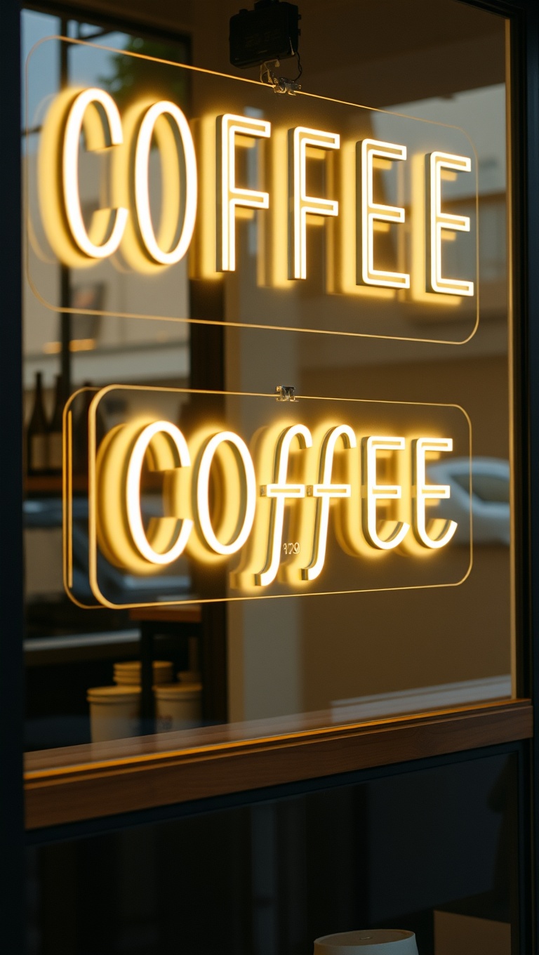 25 Charming Coffee Bar Signage Ideas to Brew Up Your Space - 11. Minimalist Acrylic Signs