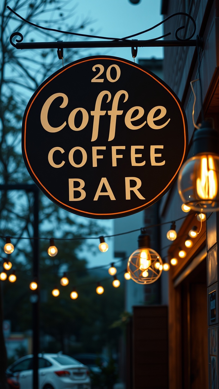 25 Charming Coffee Bar Signage Ideas to Brew Up Your Space - 20. String Lights for Soft Glow