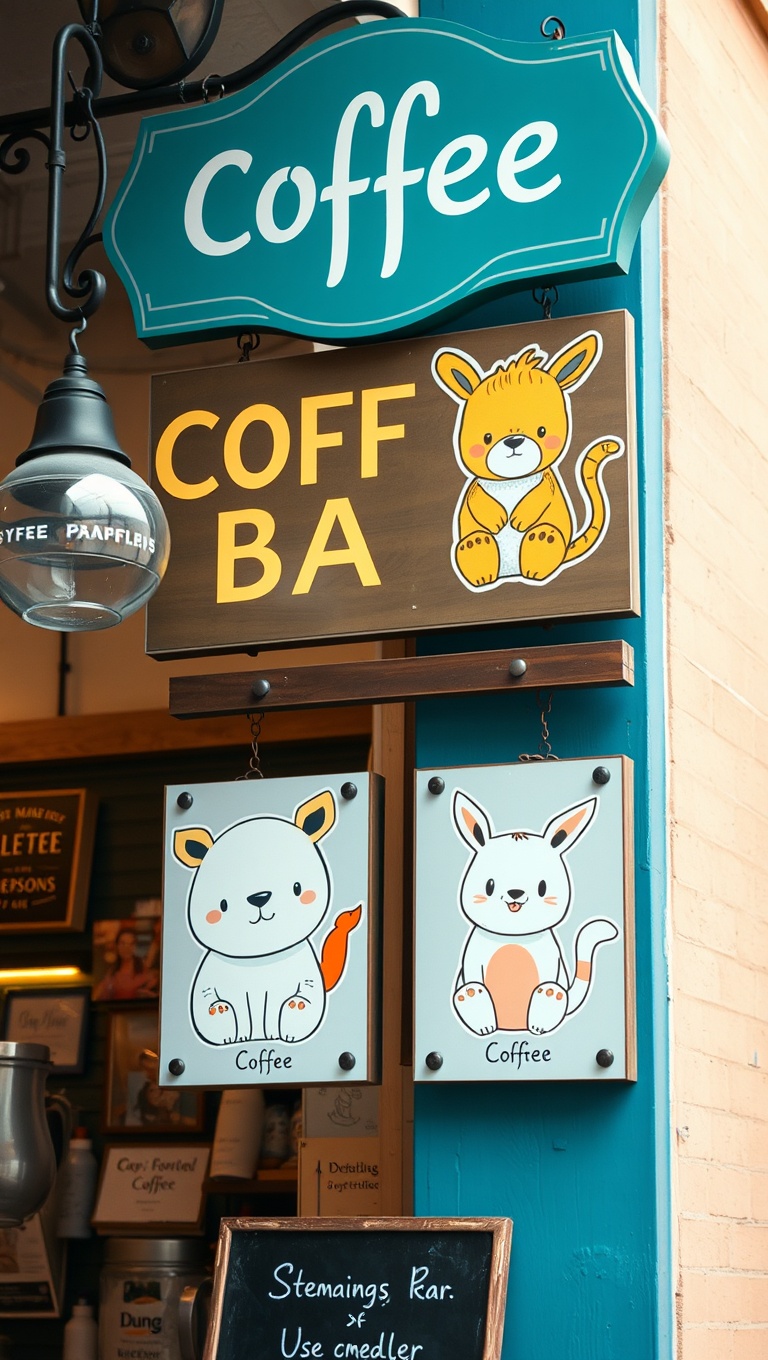 25 Charming Coffee Bar Signage Ideas to Brew Up Your Space - 4. Cute Animal Illustrations