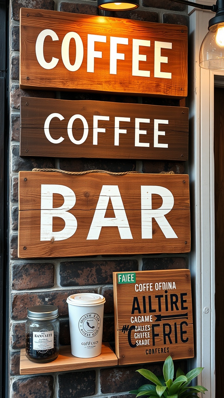 25 Charming Coffee Bar Signage Ideas to Brew Up Your Space - 13. DIY Pallet Board Signs