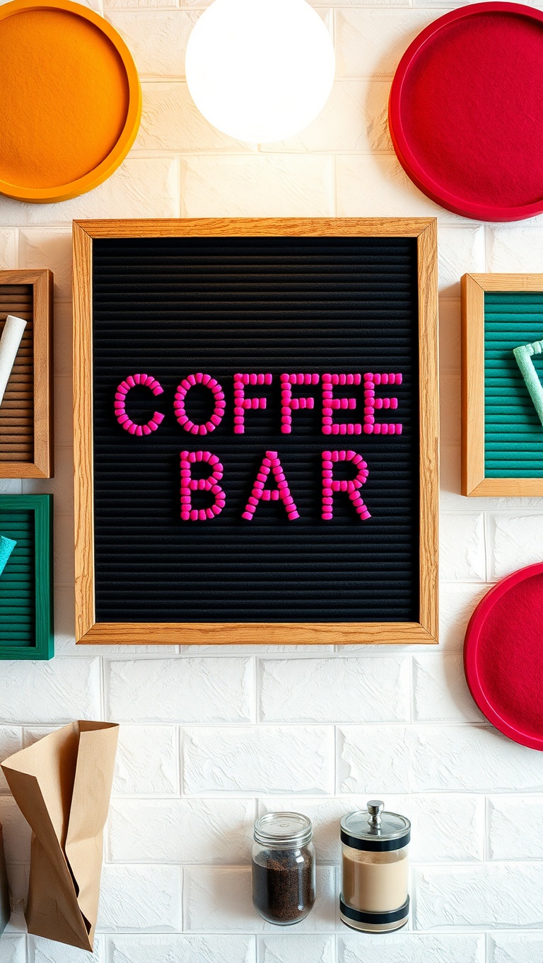 25 Charming Coffee Bar Signage Ideas to Brew Up Your Space - 9. Colorful Felt Letter Boards
