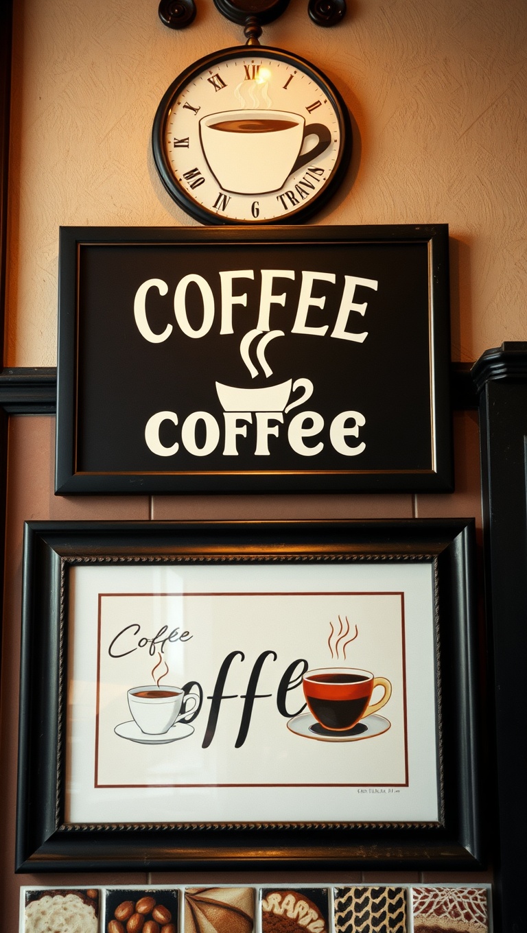 25 Charming Coffee Bar Signage Ideas to Brew Up Your Space - 14. Framed Coffee Art