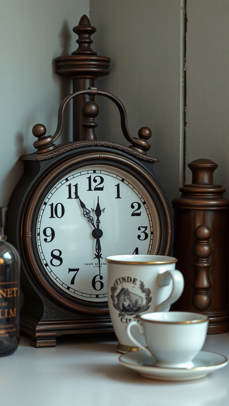 25 Charming Coffee Nook Accents to Brighten Your Space - 22. Antique Clock: Timeless Charm for a Timely Brew