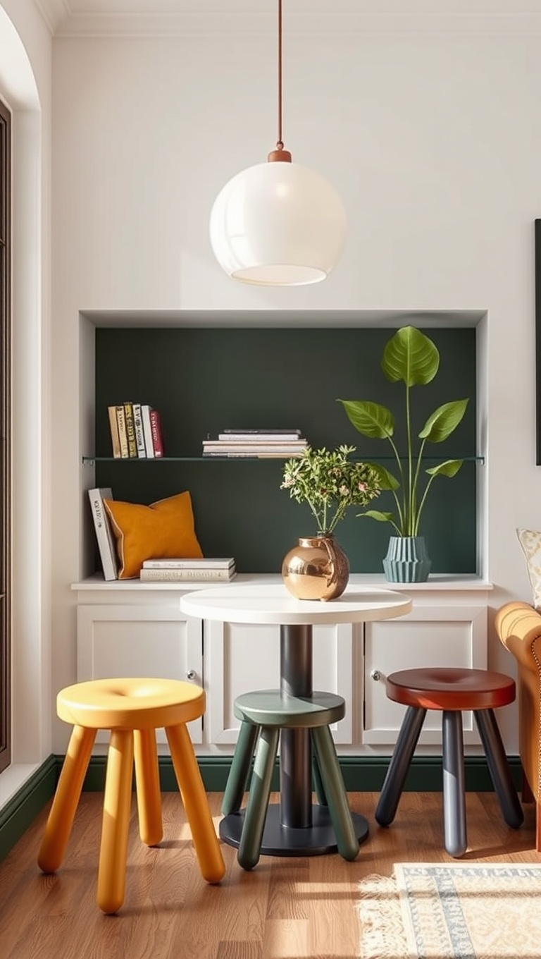 25 Charming Coffee Nook Accents to Brighten Your Space - 12. Funky Stool: Fun Seating for Your Space