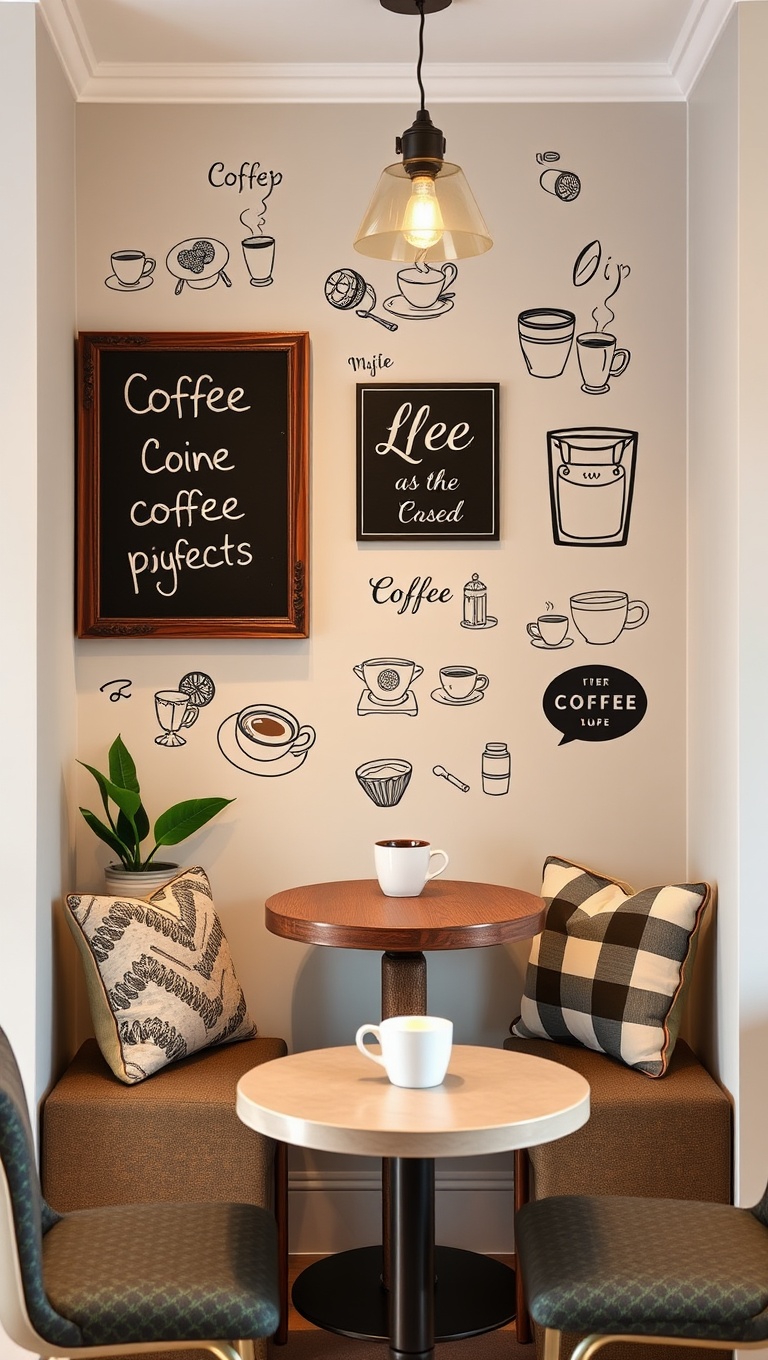 25 Charming Coffee Nook Accents to Brighten Your Space - 11. Coffee-Themed Wall Decals: Instant Charm