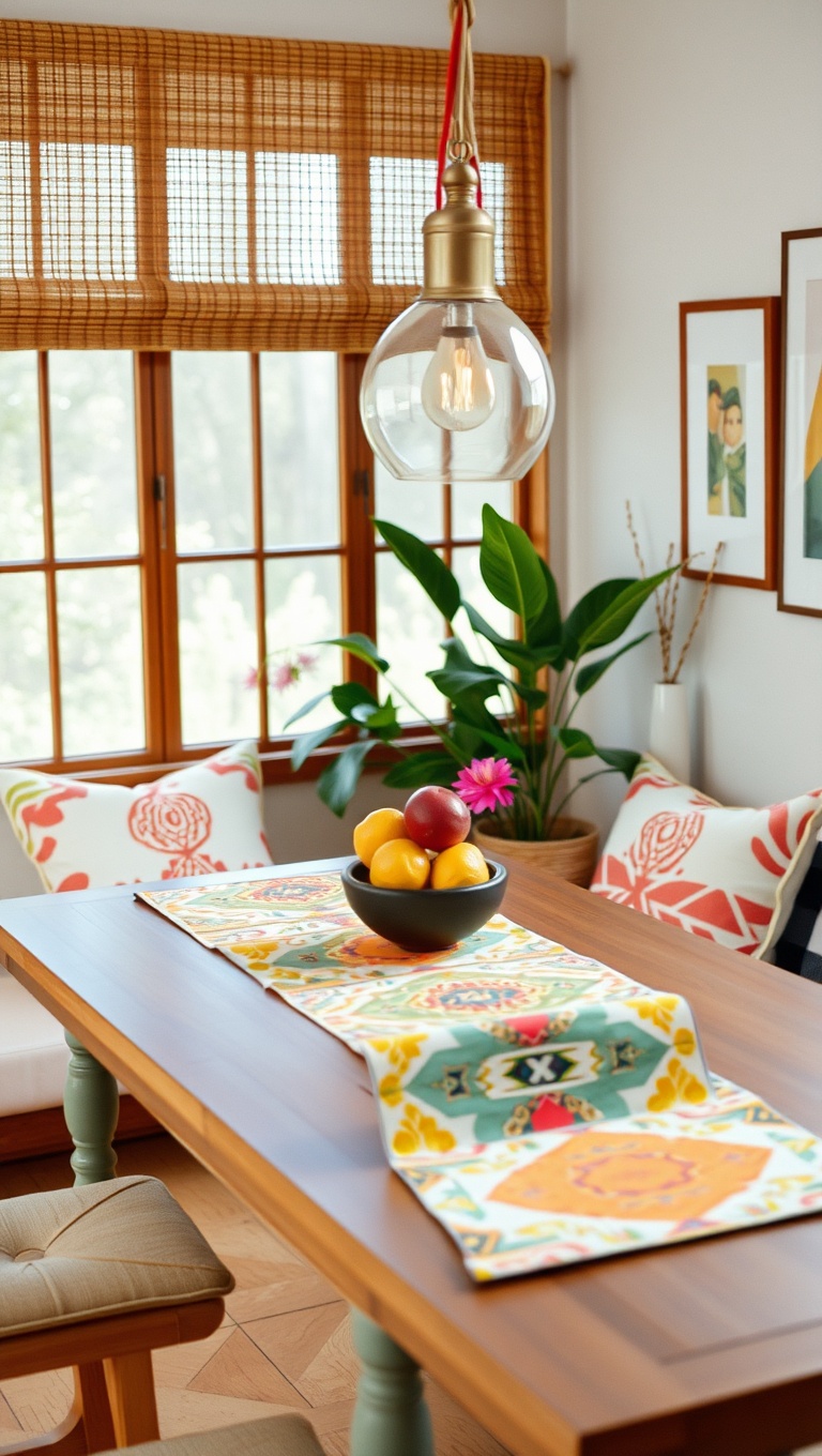25 Charming Coffee Nook Accents to Brighten Your Space - 6. Colorful Table Runner: Brighten Up Your Table