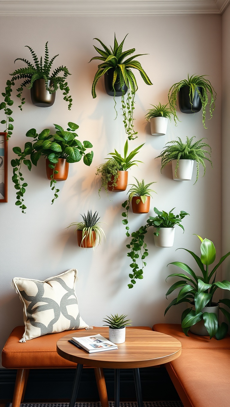 25 Charming Coffee Nook Accents to Brighten Your Space - 25. Artistic Wall Planters: Elevate Your Greenery Game