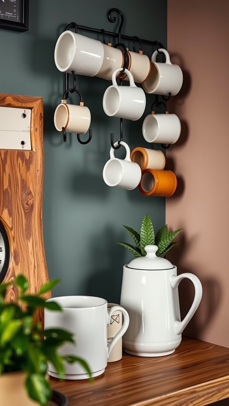 25 Charming Coffee Nook Accents to Brighten Your Space - 19. DIY Mug Rack: Showcase Your Collection Creatively