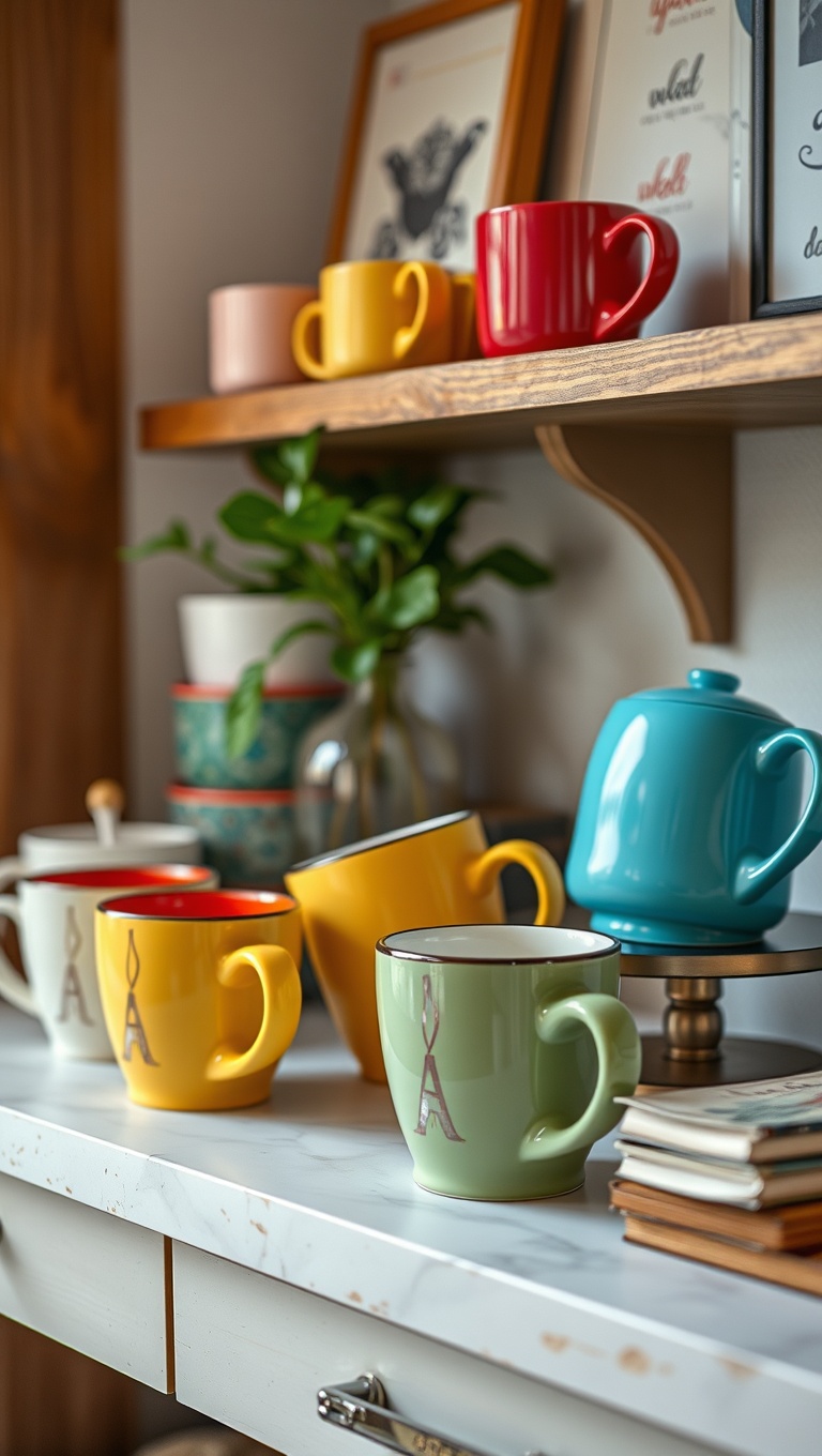 25 Eclectic Coffee Nook Styling Ideas to Sip and Savor - 1. Mix-and-Match Mugs: A Colorful Collection