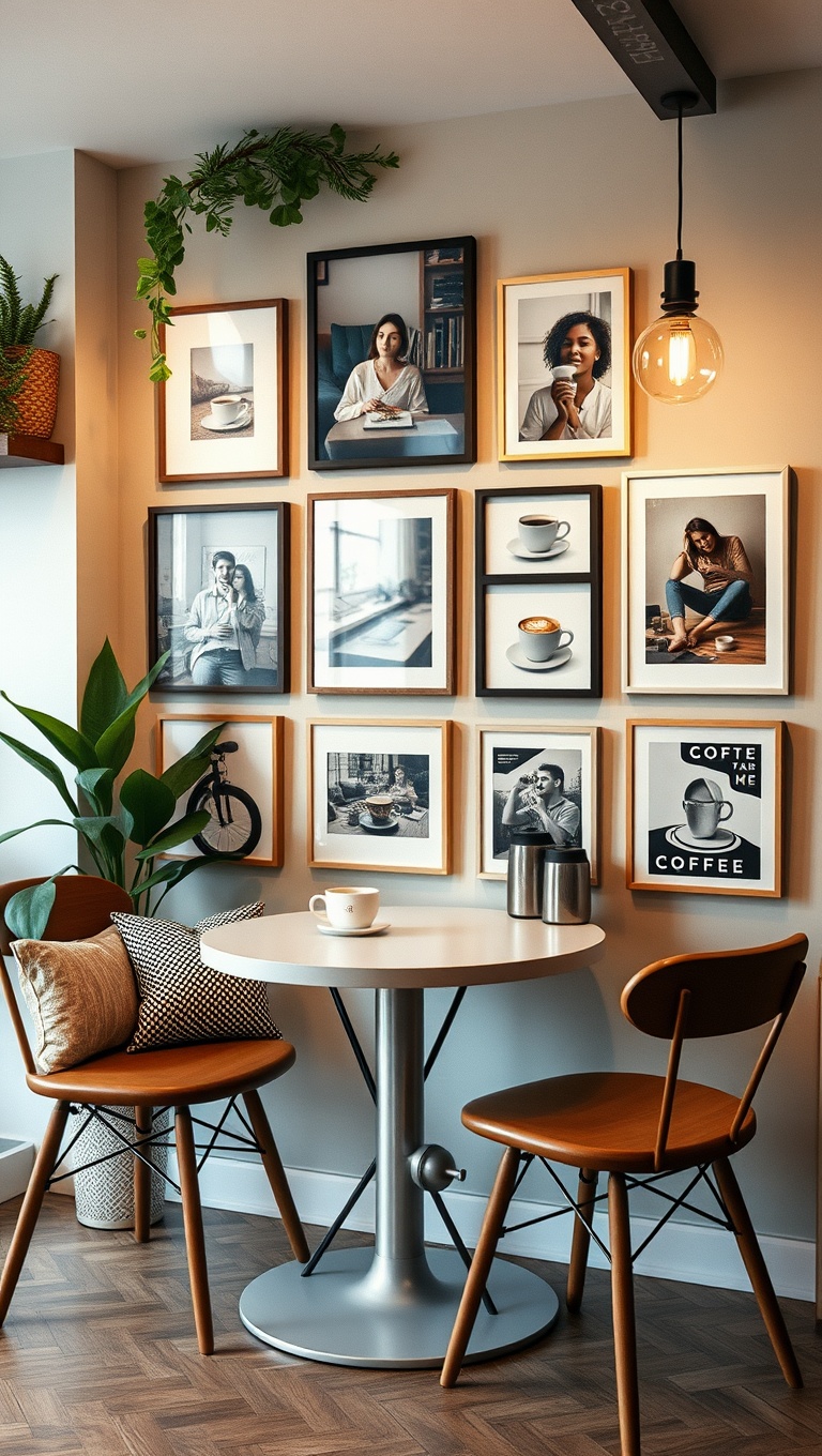 25 Eclectic Coffee Nook Styling Ideas to Sip and Savor - 12. Gallery Wall of Your Favorite Coffee Moments