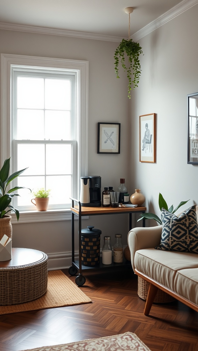25 Eclectic Coffee Nook Styling Ideas to Sip and Savor - 9. A Fun Coffee Bar Cart for Easy Access