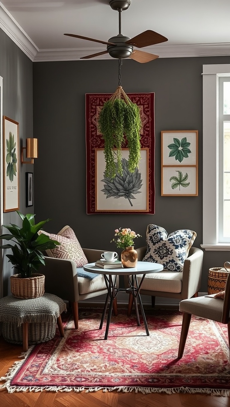 25 Eclectic Coffee Nook Styling Ideas to Sip and Savor - 23. Layered Rugs for Cozy Comfort