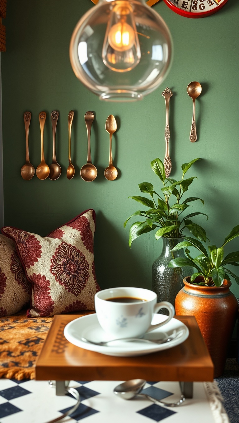25 Eclectic Coffee Nook Styling Ideas to Sip and Savor - 20. Artistic Coffee Spoons as Decor