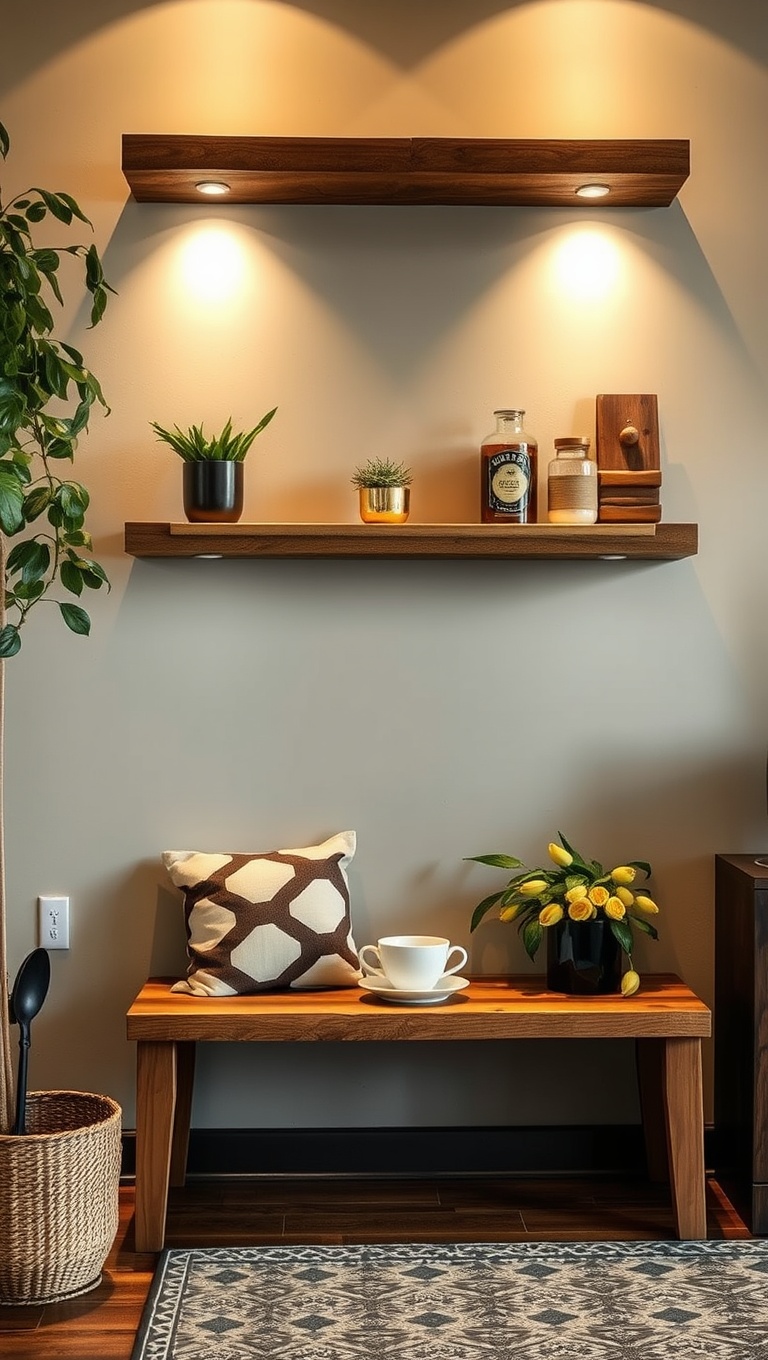 25 Eclectic Coffee Nook Styling Ideas to Sip and Savor - 2. Rustic Shelves for Charm and Function