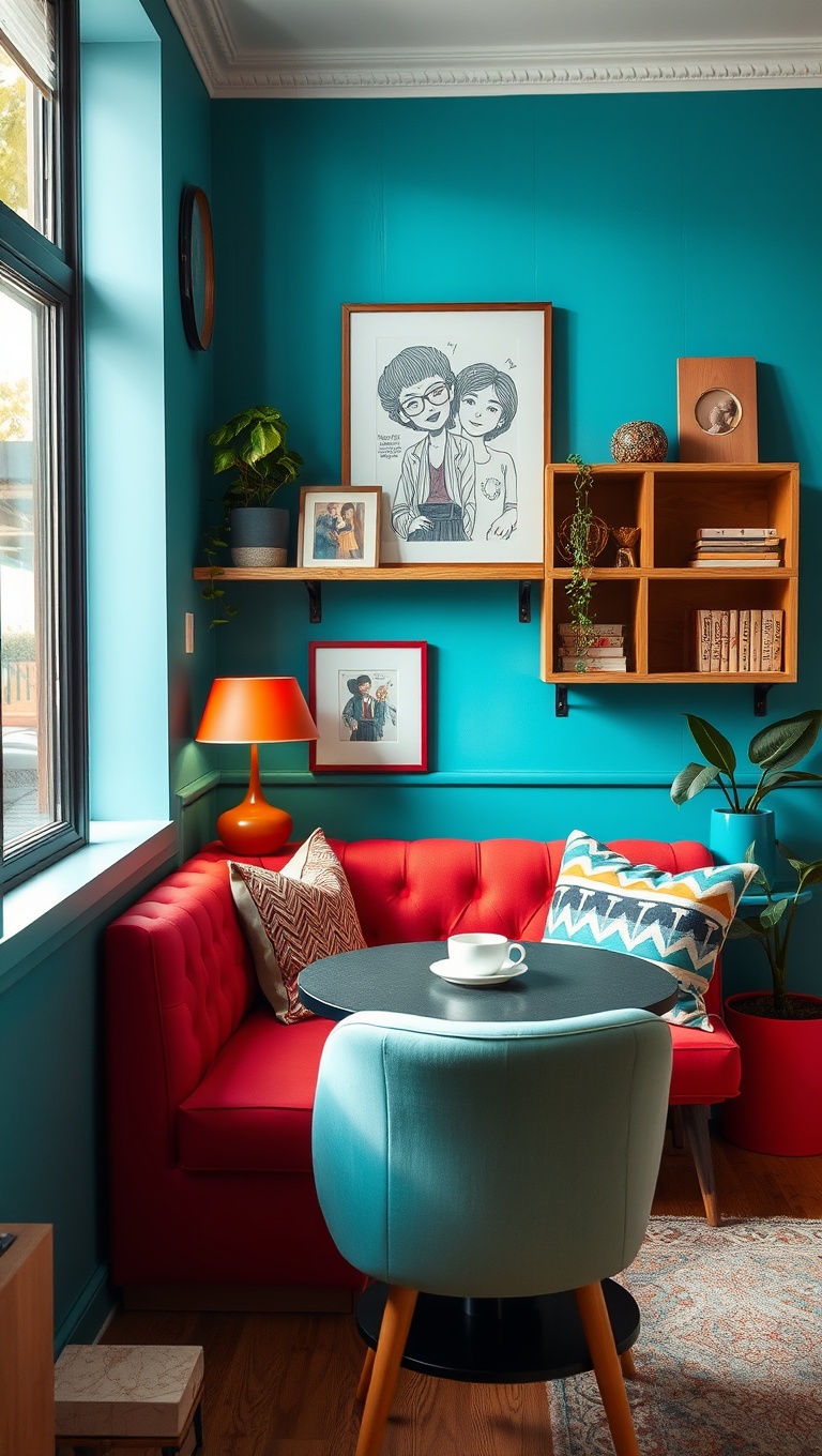 25 Eclectic Coffee Nook Styling Ideas to Sip and Savor - 14. A Pop of Color with Bright Accents