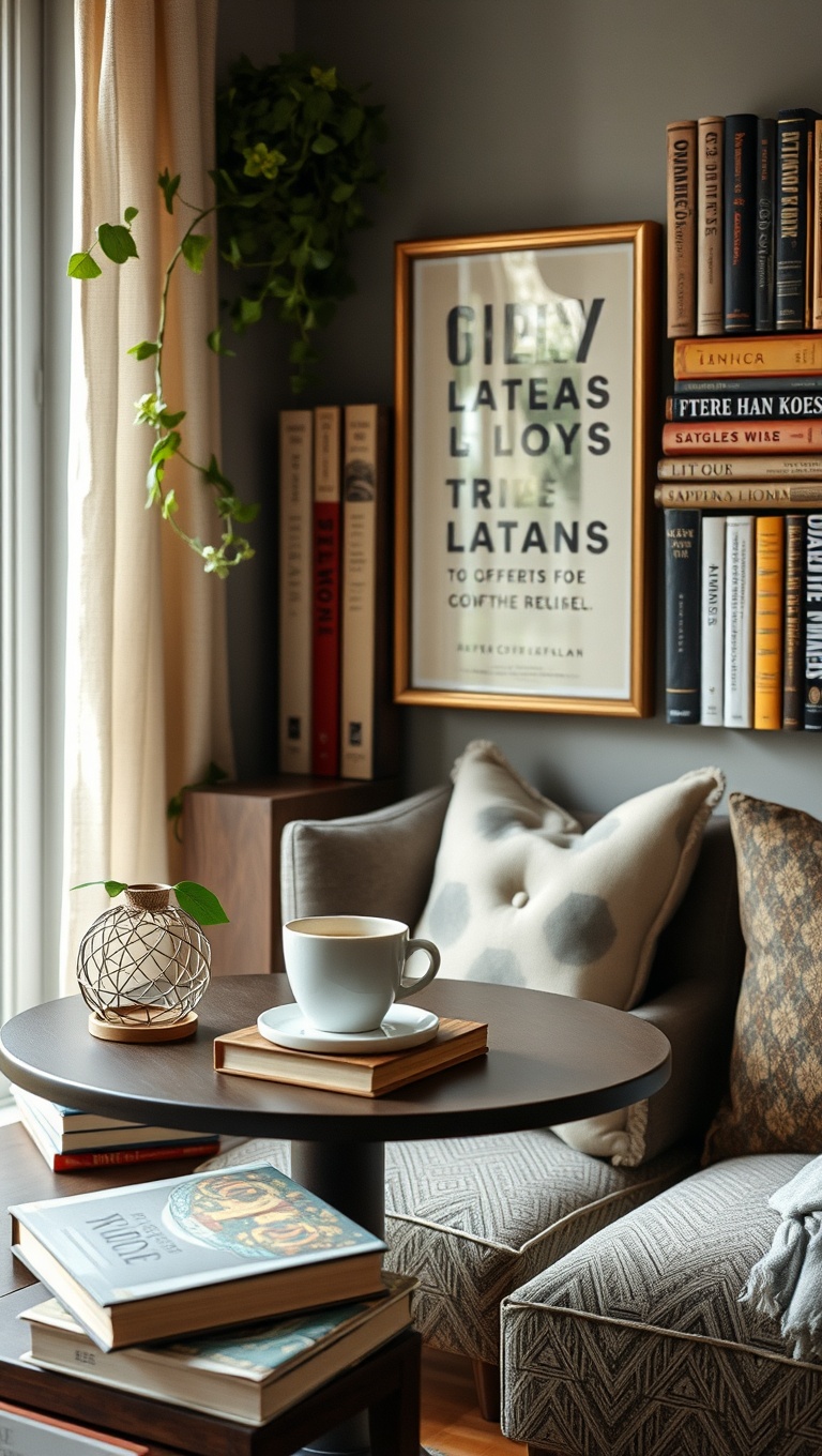 25 Eclectic Coffee Nook Styling Ideas to Sip and Savor - 15. Use Old Books as Decor and Coasters