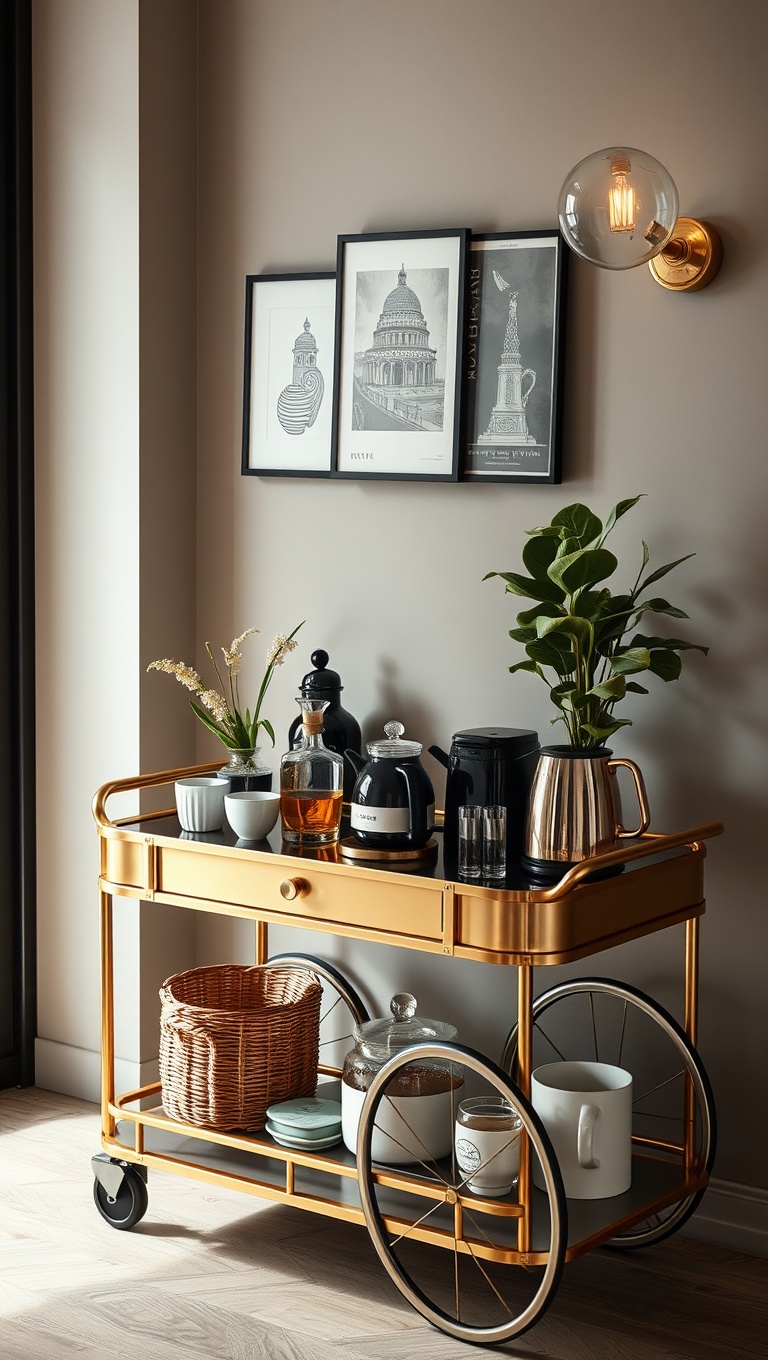 25 Chic Ideas for Your Dream Coffee Station Setup - 6. Coffee Bar Cart: A Mobile Café at Home