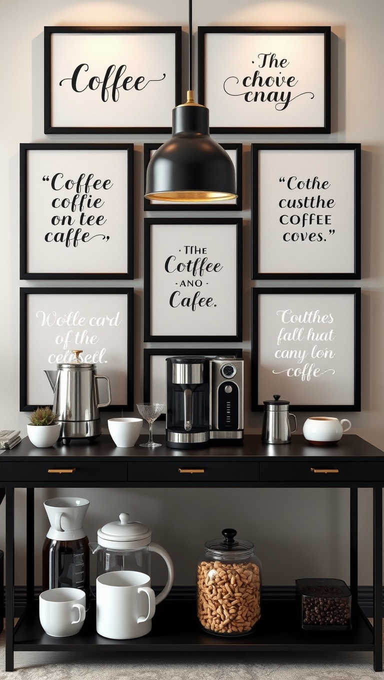 25 Chic Ideas for Your Dream Coffee Station Setup - 17. Coffee-Themed Wall Art: Inspirational Quotes