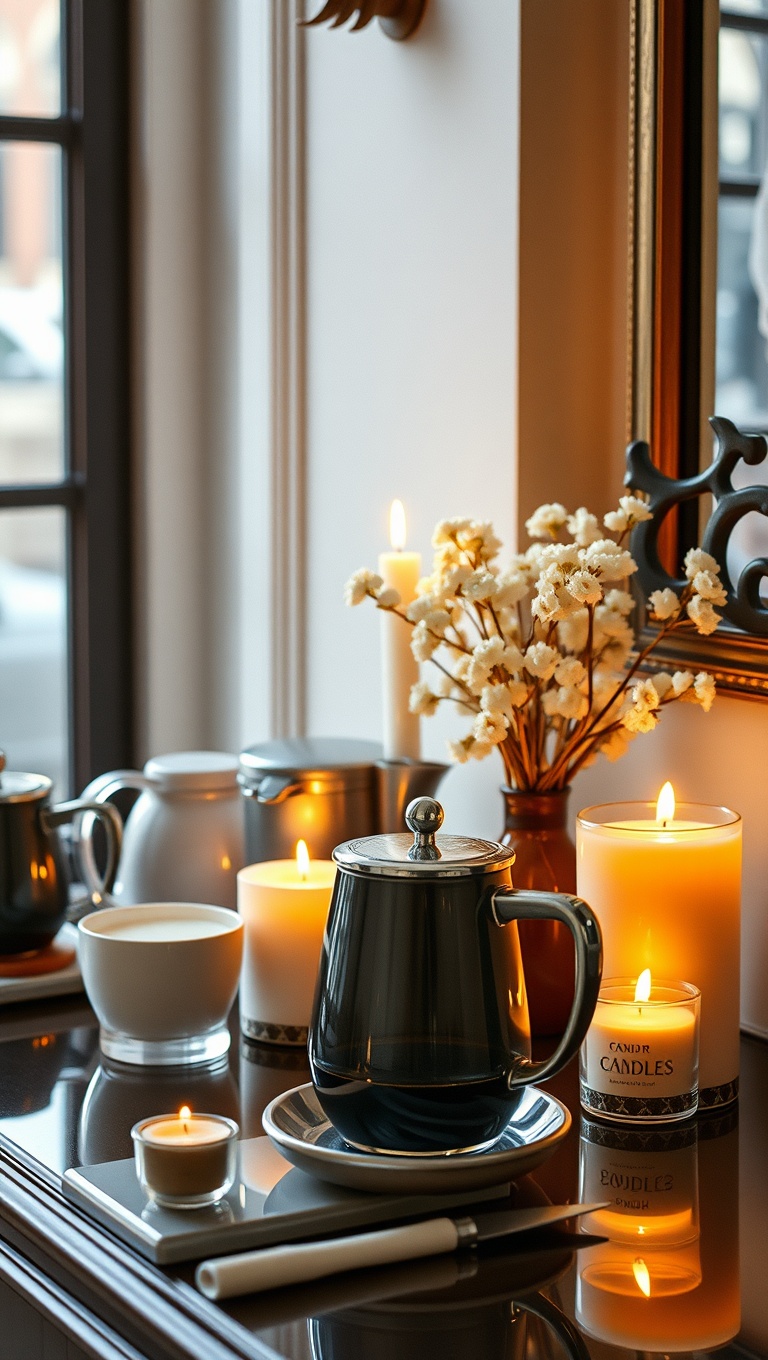25 Chic Ideas for Your Dream Coffee Station Setup - 19. Scented Candles: Create a Relaxing Atmosphere