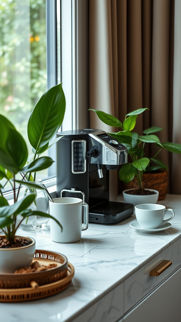 25 Chic Ideas for Your Dream Coffee Station Setup - 4. Nature’s Touch: Indoor Plants for Freshness
