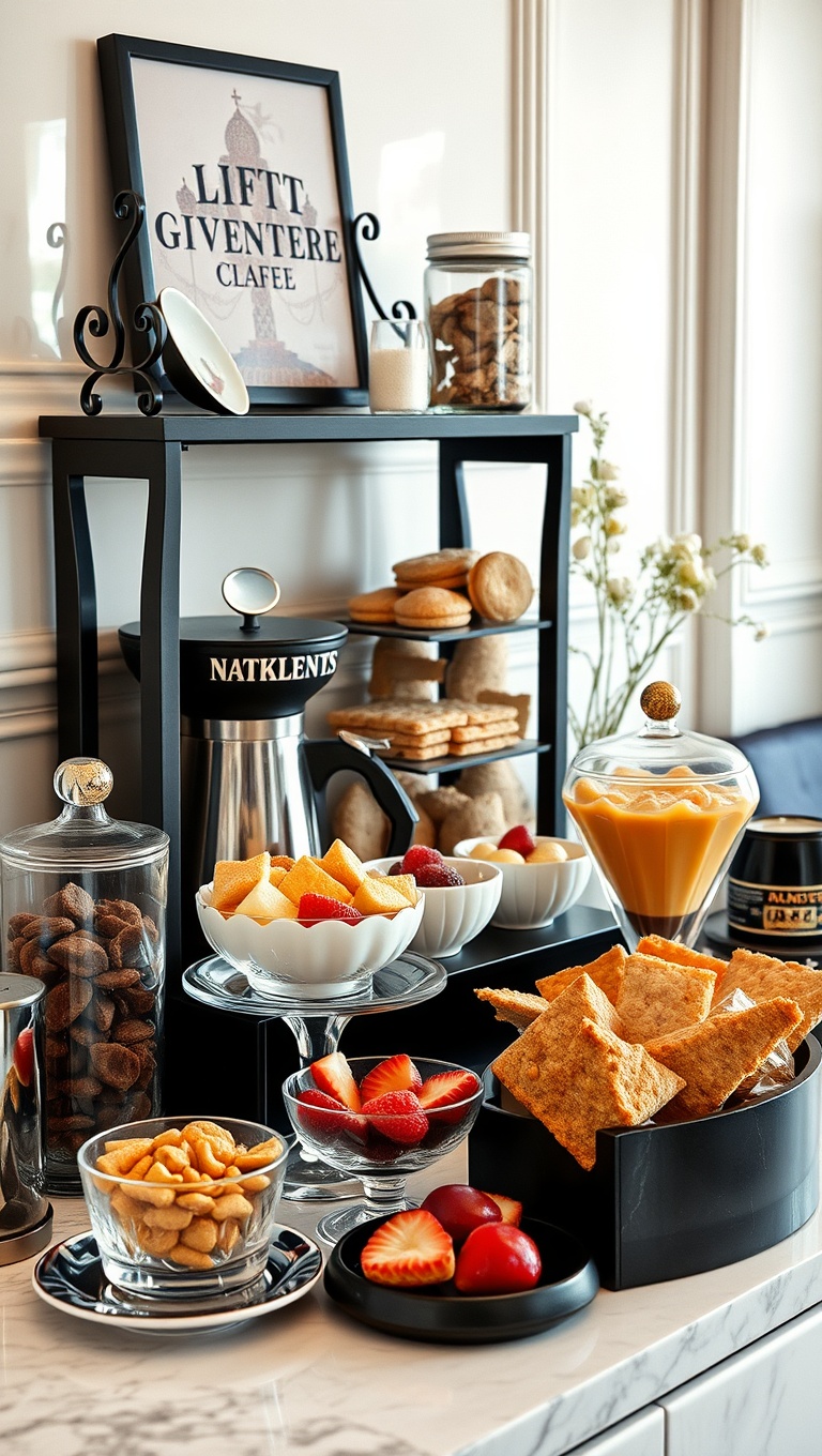 25 Chic Ideas for Your Dream Coffee Station Setup - 22. Gourmet Treats: Elegant Display for Snacks