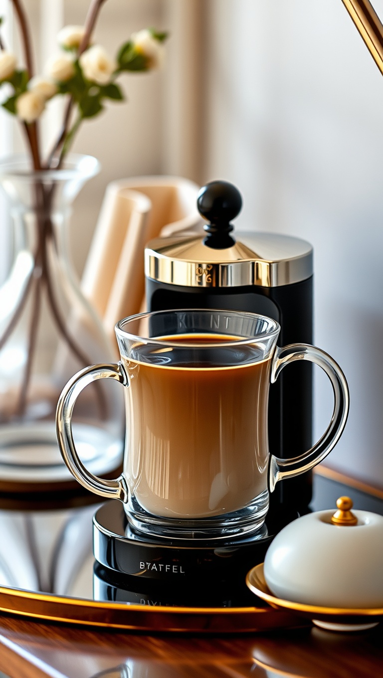 25 Chic Ideas for Your Dream Coffee Station Setup - 5. Elegant Glassware: Show Off Your Beautiful Mugs
