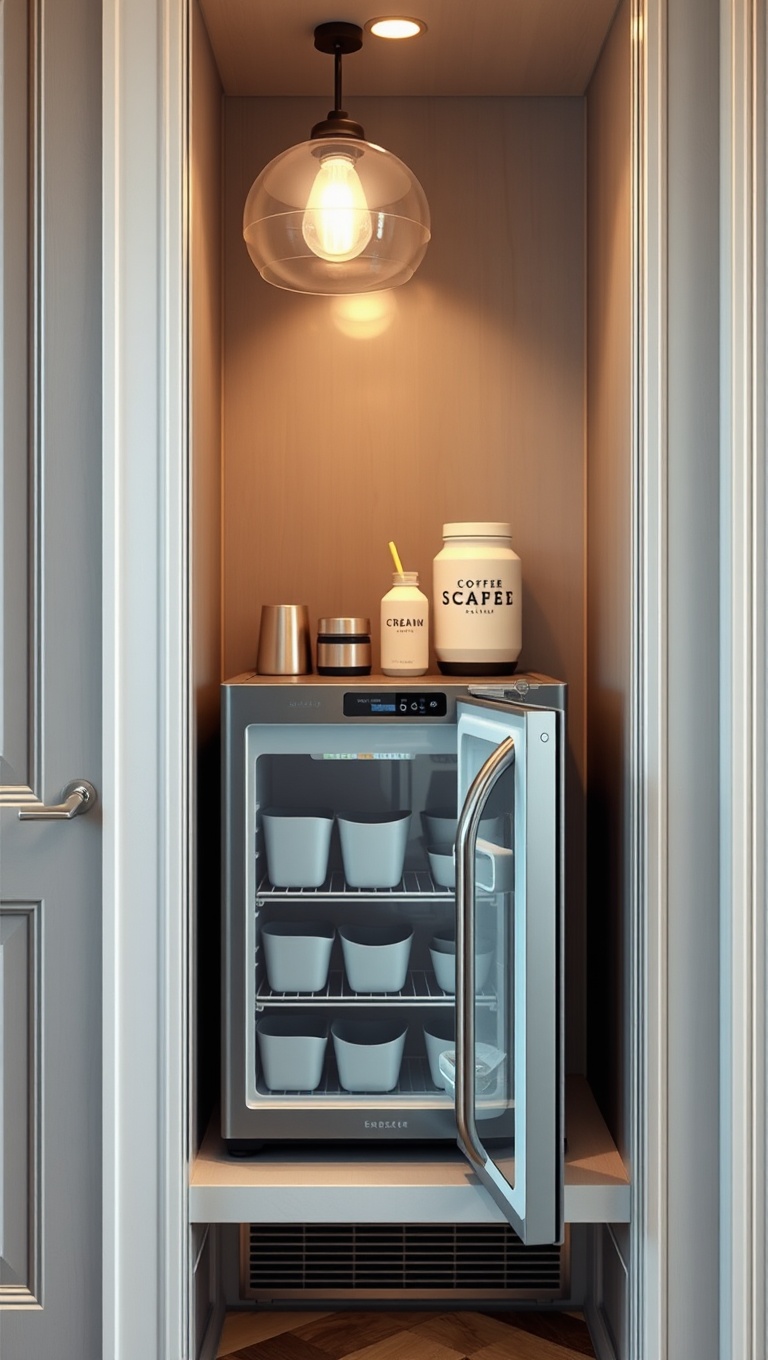 25 Stunning Ideas for Your Luxurious Coffee Nook - 19. A Mini Fridge for Creams and Milk Alternatives