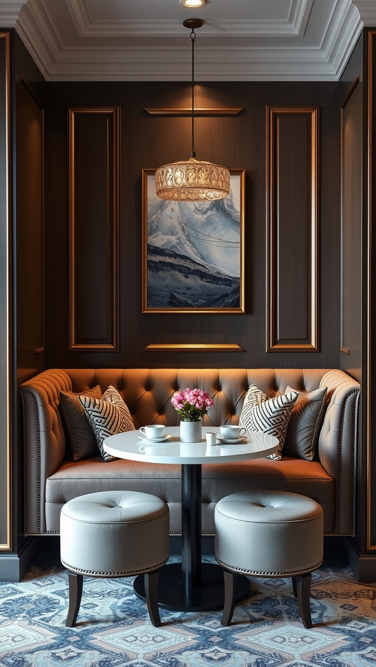 25 Stunning Ideas for Your Luxurious Coffee Nook - 6. A Gorgeous Tufted Bench for Extra Comfort
