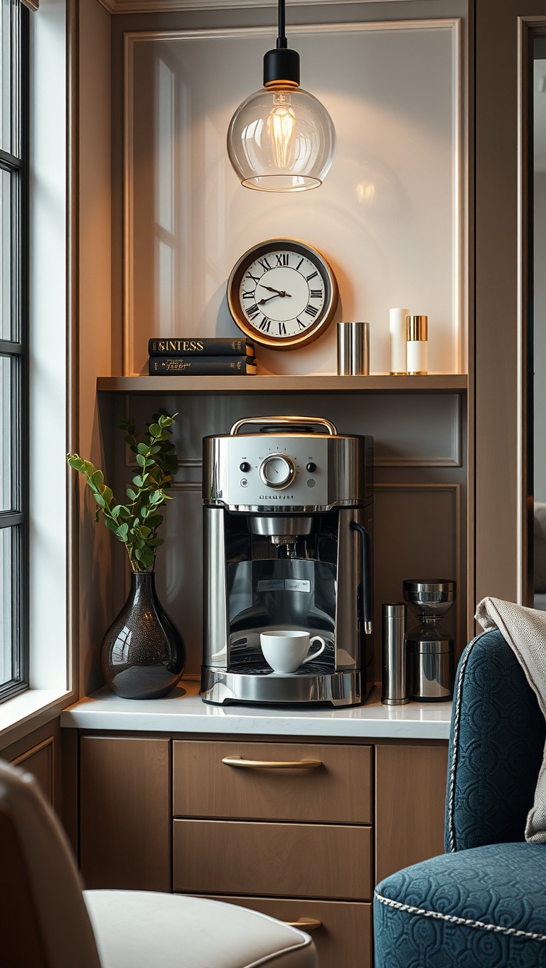 25 Stunning Ideas for Your Luxurious Coffee Nook - 12. An Elegant Coffee Machine as a Focal Point
