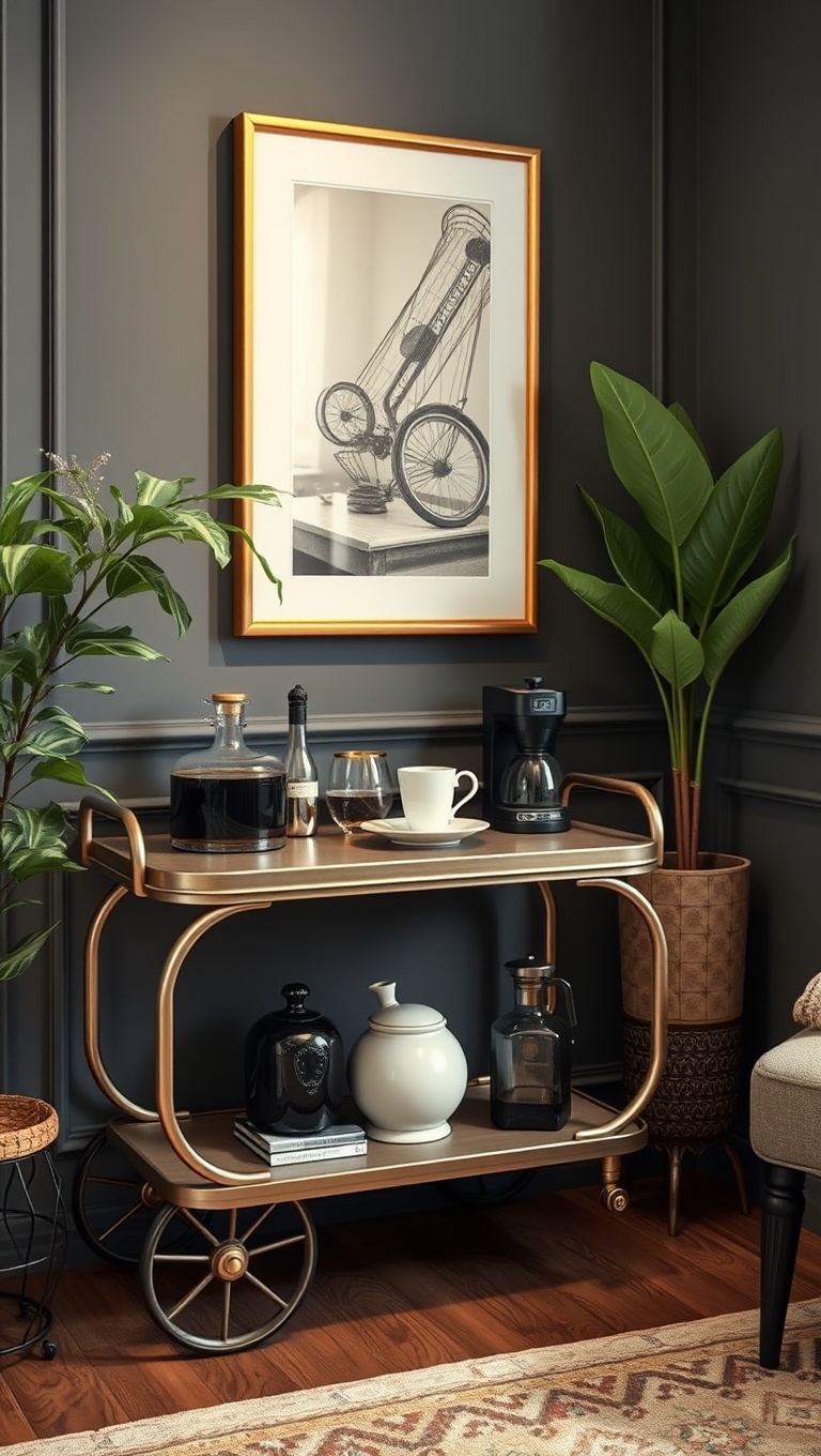 25 Stunning Ideas for Your Luxurious Coffee Nook - 3. Vintage Coffee Bar Cart for a Stylish Touch