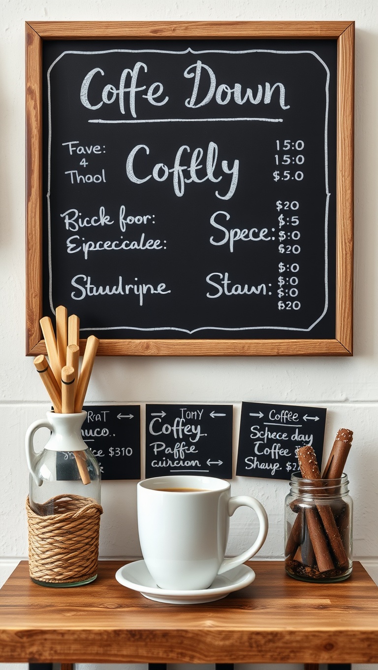 25 Cozy and Creative Ideas for Your Personalized Coffee Nook - 15. Mini Chalkboard: Jot Down Daily Coffee Specials