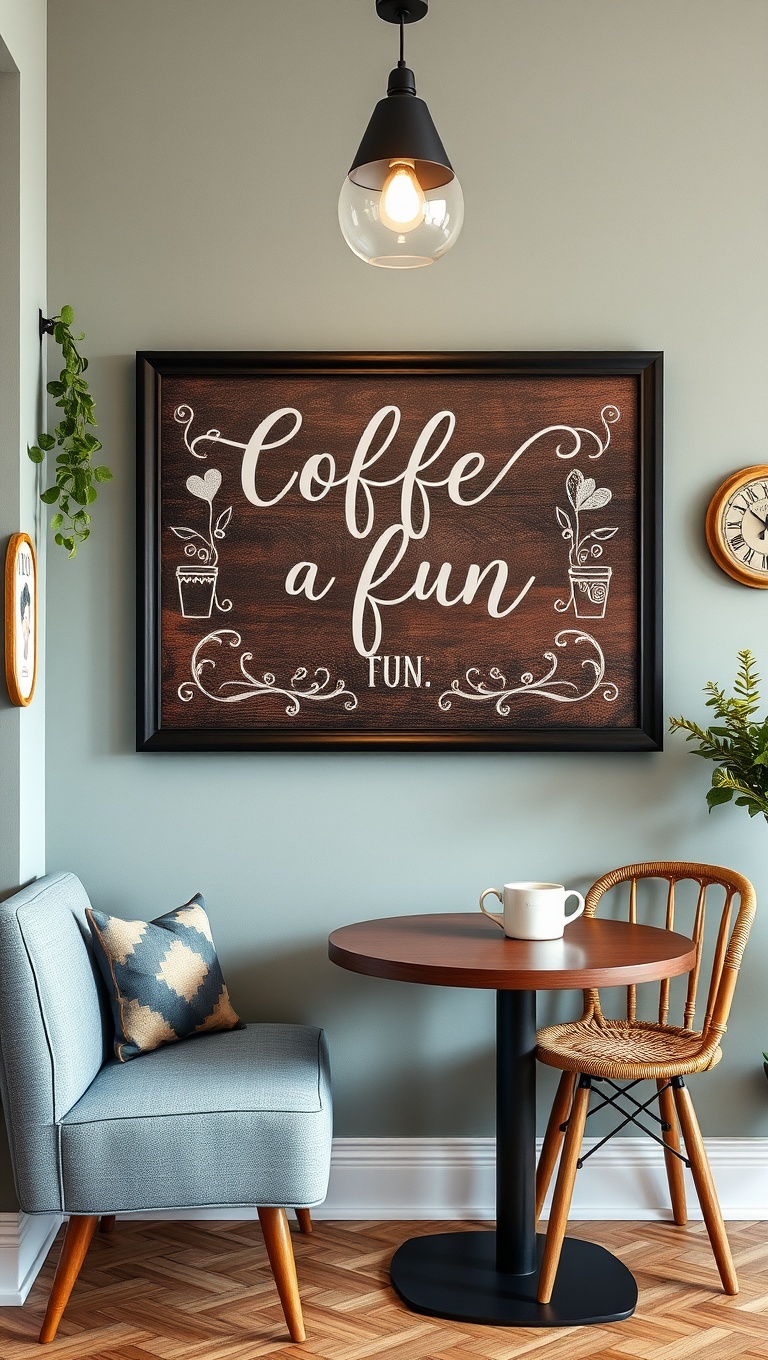 25 Cozy and Creative Ideas for Your Personalized Coffee Nook - 1. Whimsical Wall Art: Add a Fun Coffee Quote