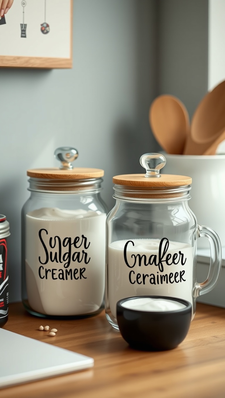 25 Cozy and Creative Ideas for Your Personalized Coffee Nook - 21. DIY Sugar and Creamer Jars: Personalize Your Essentials